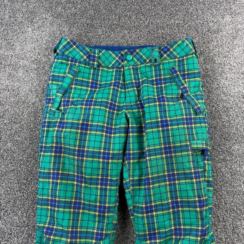 Burton Sweetheart Snow Pants Girls Medium Green Plaid Ski Snowboarding Insulated